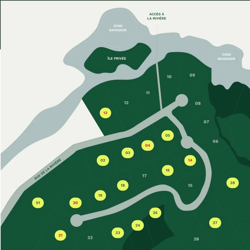 Plan des 28 terrains du Havre de la Rivière
